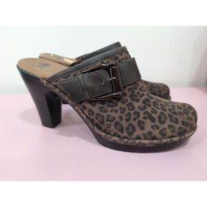 Sofft Leopard Leather Platform Clogs w/Accent Buckle NWOT Size‎ 11M READ